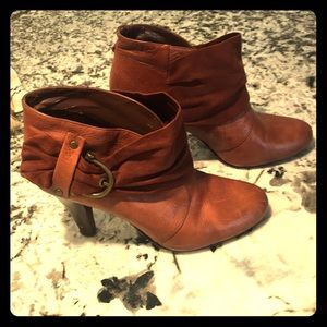Brown heeled booties with slouchy suede front
